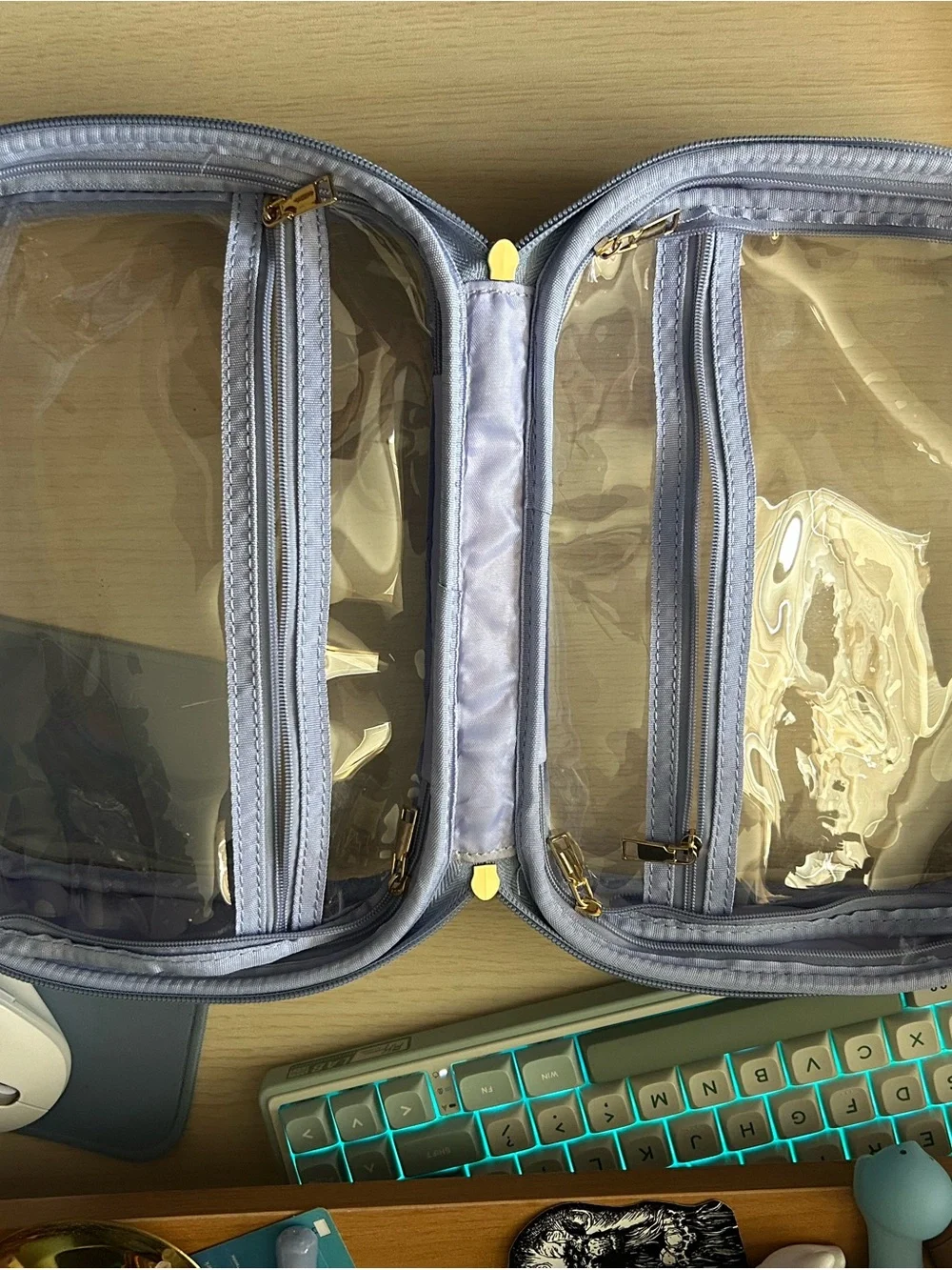 Light Blue Clear-Window Travel Cosmetic Bag